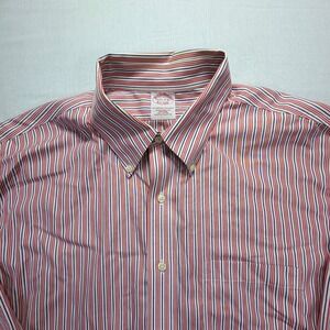 Brooks Brothers Traditional Fit Button Down Shirt Men 17.5 2/3 Red Blue Stripe